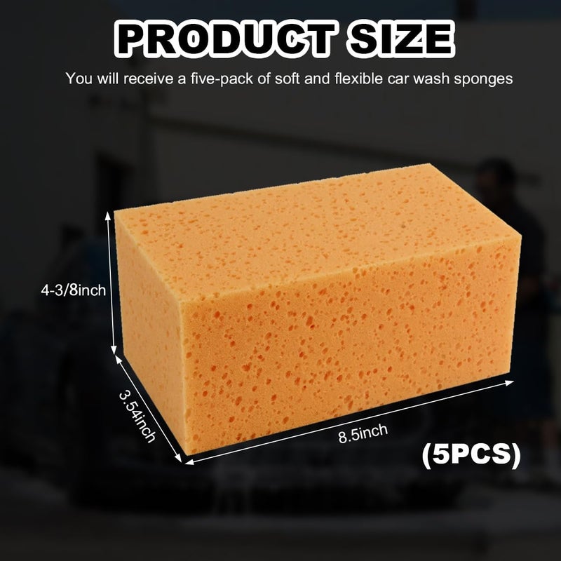 SHMZK 5PCS Car Wash Sponges, 8.5"×4.4"×3.5" Large Extra Soft Coral Non Scratch Sponge, Car Cleaning Cellulose Sponge Thick Foam Pad for Washing Window Sensitive Surfaces (Coffee) - Image 2